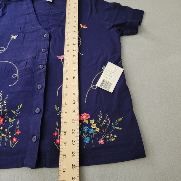 MOVING BLEU: By Designers original Blue  Floral  prints  top/shirt Sz M - Picture 3 of 9